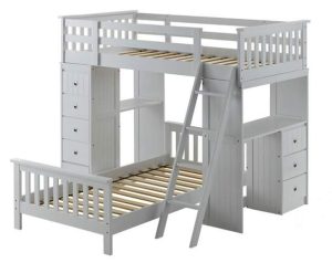 Night and Day Twin Over Twin Loft Bed with built-in desks, and chests of drawers