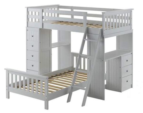 Night and Day Twin Over Twin Loft Bed with built-in desks, and chests of drawers