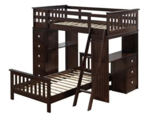 Night and Day Furniture Complete Dark Brown Loft Bunk Bed Frame with Desk Chest and Underneath Bed Frame