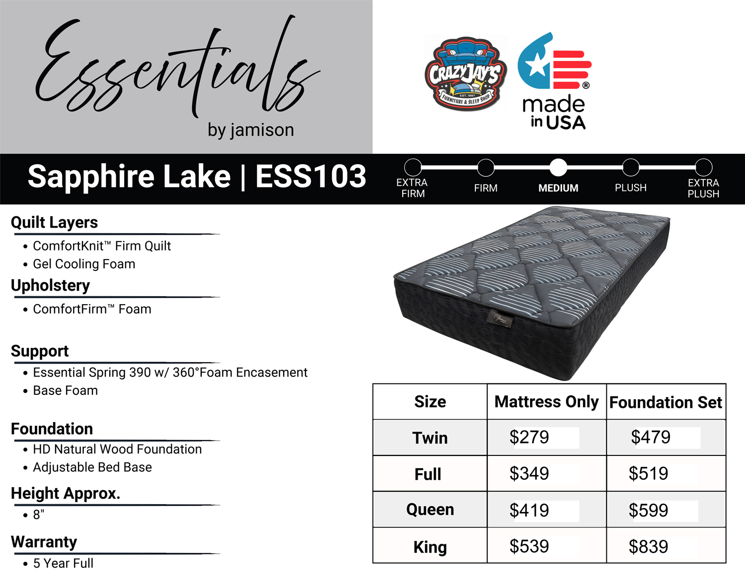 Sapphire Lake Medium-Firm Mattress description